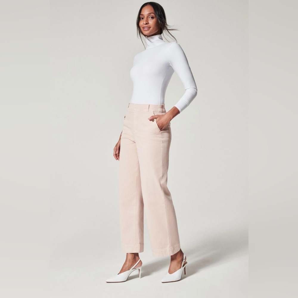 Spanx Wide Leg Cropped Brushed Twill Pants Blush Pink Sz S